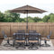 Outdoor Dining Set Hanover MCLRDN7PCSQSW6-SU-T Montclair 7-Piece Dining Set with 6 Swivel Rockers, Dining Table and 9-Feet Umbrella