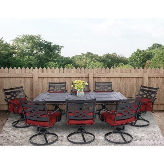 Outdoor Dining Set Hanover MCLRDN9PCSW8-CHL Montclair 9-Piece Dining Set with 8 Swivel Rockers and Table