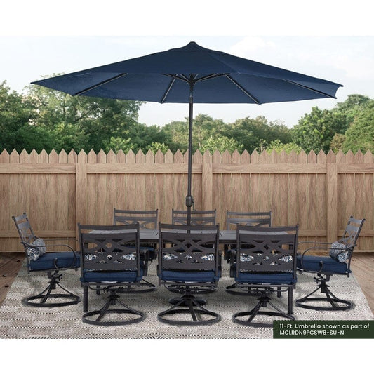Outdoor Dining Set Hanover MCLRUMB11-NVY Montclair 132 Inch 11-Feet Market Outdoor Umbrella - Navy and Brown