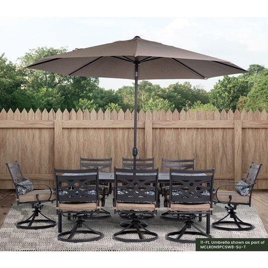 Outdoor Dining Set Hanover MCLRUMB11-NVY Montclair 132 Inch 11-Feet Market Outdoor Umbrella - Navy and Brown