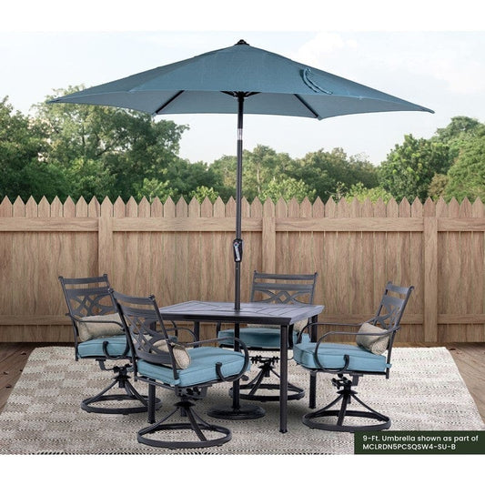 Outdoor Dining Set Hanover MCLRUMB9-BLU Montclair 108 Inch 9-Feet Market Outdoor Umbrella - Ocean Blue and Brown