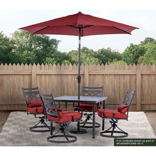 Outdoor Dining Set Hanover MCLRUMB9-CHL Montclair 108 Inch 9-Feet Market Outdoor Umbrella - Chili Red/Brown