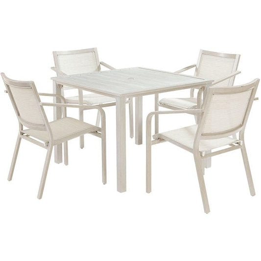 Outdoor Dining Set Hanover Morrison 5-Piece Outdoor Costal Dining Set with 4 Aluminum Sling Chairs and Slat Top 38" Square Table, Rust-Resistant - MORDN5PC-WHT