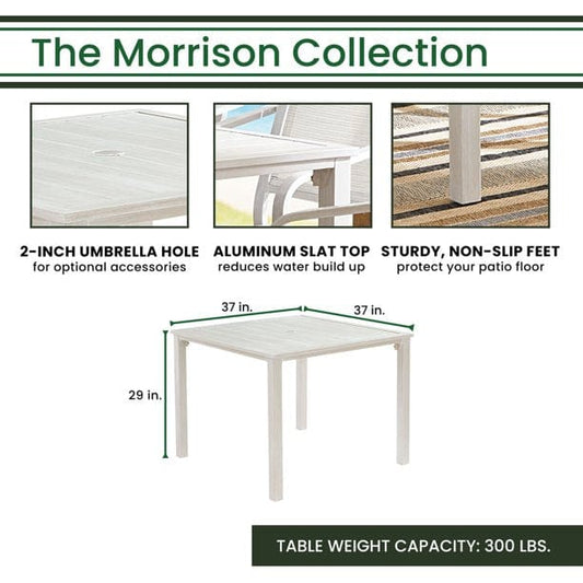 Outdoor Dining Set Hanover Morrison 5-Piece Outdoor Costal Dining Set with 4 Aluminum Sling Chairs and Slat Top 38" Square Table, Rust-Resistant - MORDN5PC-WHT
