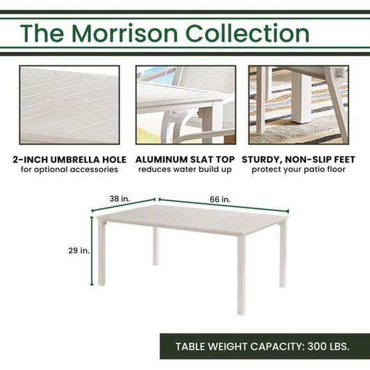 Outdoor Dining Set Hanover Morrison 7-Piece Outdoor Costal Dining Set with 6 Aluminum Sling Chairs and Slat Top 66" x 38" Table, Rust-Resistant - MORDN7PC-WHT
