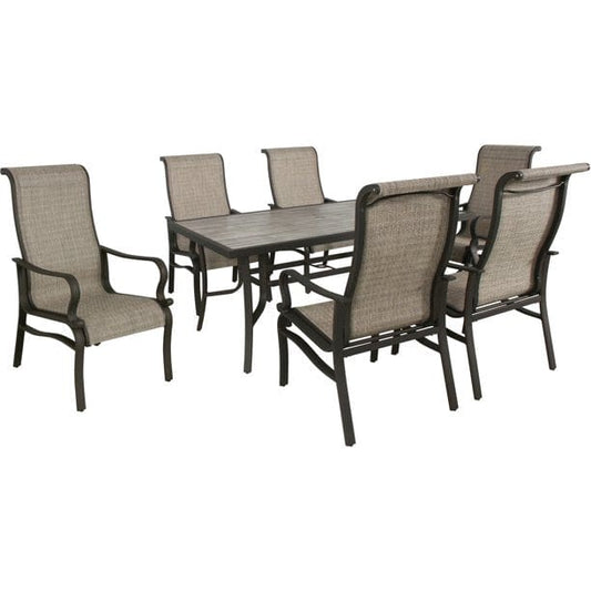 Outdoor Dining Set Hanover Venice 7-Piece Patio Dining Set with 6 Sling Stationary Chairs and 66 in. x 40 in. Slat Top Table