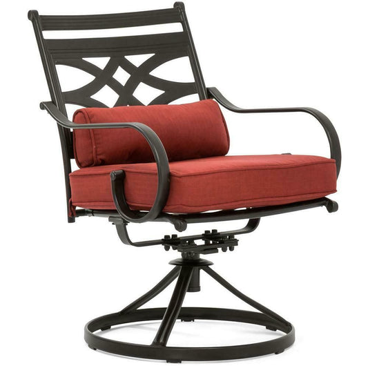 Outdoor Dining Set Montclair 5-Piece Patio Dining Set in Chili Red with 4 Swivel Rockers, 40-Inch Square Table, and 9-Ft. Umbrella