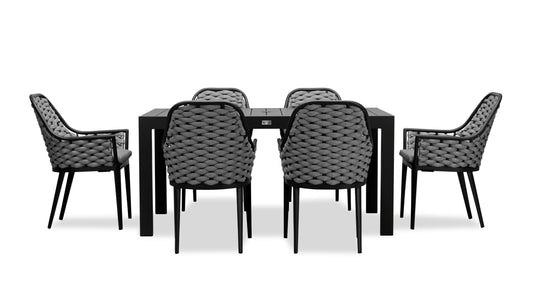 Harmonia Living - Parlor Classic 6 Seat Rectangular Dining Table - Black/Slate | PAR-BK-SET533