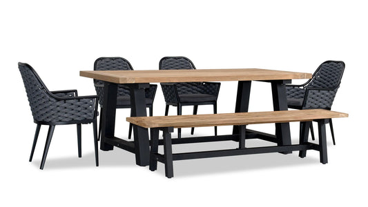 Harmonia Living - Parlor Mill 6 to 7 Seat Reclaimed Teak Outdoor Dining Set w/ Bench | PAR-BK-SET551