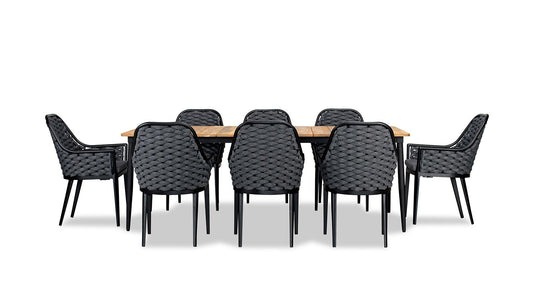 Harmonia Living - Parlor Louie 8 Seat Reclaimed Teak Patio Dining Set | PAR-BK-SET560