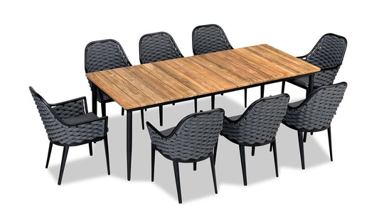 Harmonia Living - Parlor Louie 8 Seat Reclaimed Teak Patio Dining Set | PAR-BK-SET560