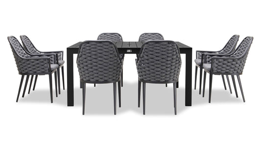 Harmonia Living - Parlor Classic 8 Seat Square Dining Set - Black/Slate | PAR-BK-SET561