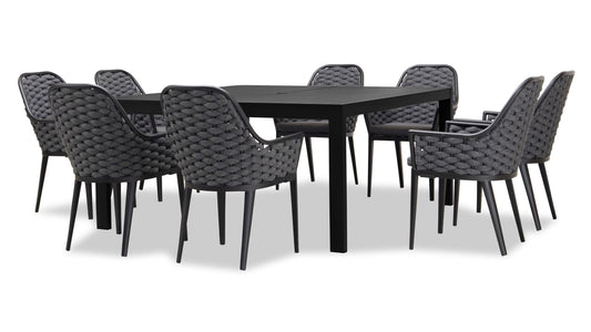 Harmonia Living - Parlor Classic 8 Seat Square Dining Set - Black/Slate | PAR-BK-SET561