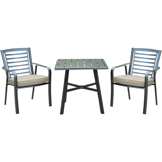 Hanover - Pemberton 3-Piece Outdoor Dining Set With 2 Alum Dining Chairs w/ Cushion and 30-In. Sq Slat-Top Table - Cast Ash/Gunmetal - PEMDN3PCS-ASH