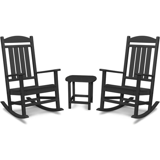 Hanover - Outdoor Chairs With All-Weather 2 Porch Rocker Set and Side Table - Black - PINE3PC-BLK