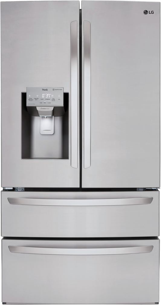 LG - 28 cu. ft. 4-Door French Door Smart Refrigerator with Ice and Water Dispenser in PrintProof Stainless Steel - LMXS28626S