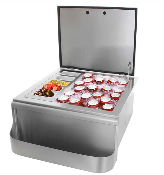 RO BBQ Sink and Beverage Center 260 Series 18-Inch Slide-In Ice Bin Cooler With Speed Rail & Condiment Holder - RO BBQ | BBQ-260-18SI