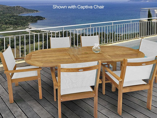 Royal Teak Collection Outdoor Teak Dining Set Royal Teak Collection | Medium Oval Family Expansion Table| 7 Piece Teak Dining Set - FEO8