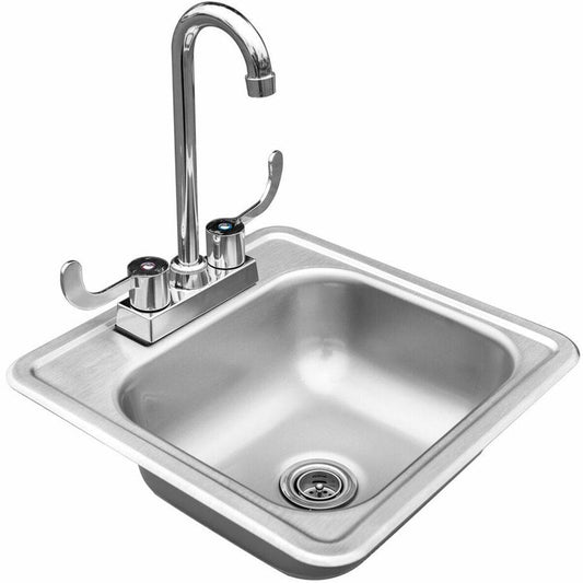 Summerset Grills Sinks & Bar Prep Sink, Drop In - 15" x 15" Stainless Steel with Hot and Cold Faucet