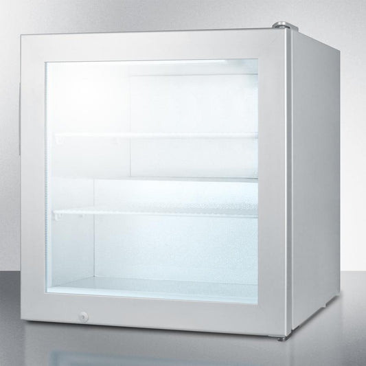 Summit Commercial Compact All-Freezer 24 Inch Countertop Display Freezer with 3.0 cu. ft. Capacity, 2 Removable Wire Shelves, Manual Defrost, Stabilized Cooling, Self-Closing Glass Door, Factory Installed Lock and LED Lighting