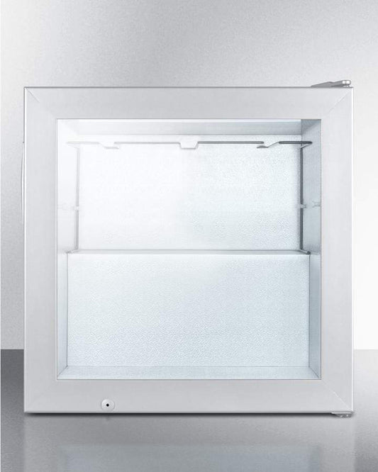 Summit Commercial Compact Vodka Chiller 24 Inch Compact Vodka Freezer with 3.0 cu. ft. Capacity, Self-Closing Door, Factory-Installed Lock, Glass Door and LED Lighting