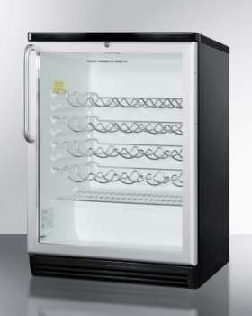 Summit Commercial Freestanding, ADA Wine Cellars 24 Inch Freestanding Wine Cellar with 36-Bottle Capacity, ADA-Compliant Height, 4 Scalloped Wire Shelves, Automatic Defrost, Interior Lighting and Door Lock: Short Towel Bar Handle