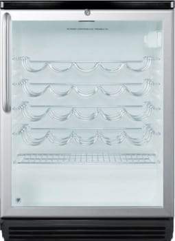 Summit Commercial Freestanding, ADA Wine Cellars 24 Inch Freestanding Wine Cellar with 36-Bottle Capacity, ADA-Compliant Height, 4 Scalloped Wire Shelves, Automatic Defrost, Interior Lighting and Door Lock: Short Towel Bar Handle