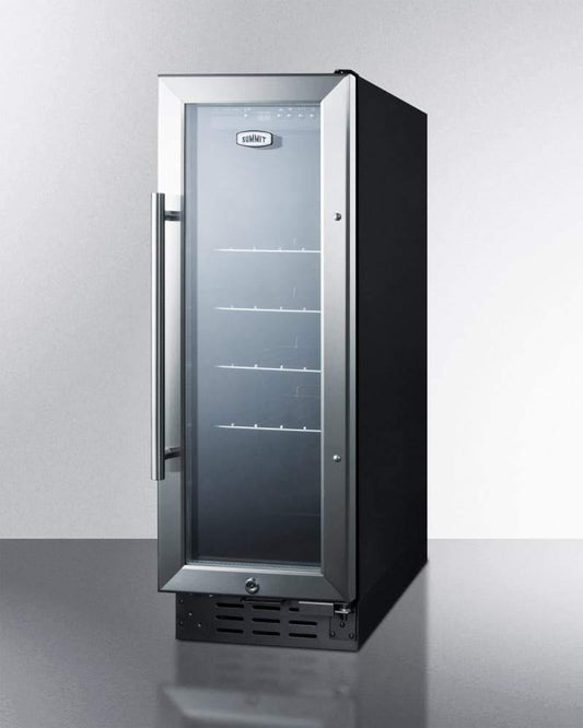Summit Commercial Undercounter Beverage Center 12 Inch Freestanding/Built-In Beverage Center with Glass Door, Factory Installed Lock, Adjustable Chrome Shelving, Digital Thermostat and Display, LED Lighting, Reversible Door and 2.2 cu. ft. Capacity