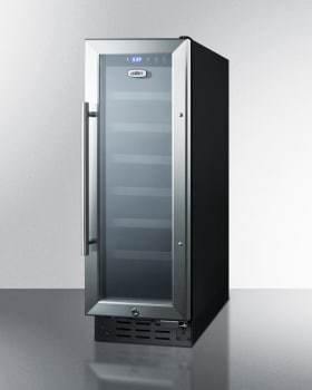 Summit Undercounter Wine Cellars 12 Inch Undercounter Wine Cellar with 21-Bottle Capacity, Digital Thermostat, Factory-Installed Lock, LED Lighting, Digital Display, Automatic Defrost, Commercially Approved, Built-In Capable, Reversible Door and CFC Free