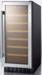Summit Undercounter Wine Cellars 15 Inch Built-in Wine Cellar with 2.94 cu. ft. Capacity, 33-Bottle Capacity, Wooden Shelves, Factory Installed Lock, LED Lighting and Digital Thermostat: Stainless Steel Cabinet Finish