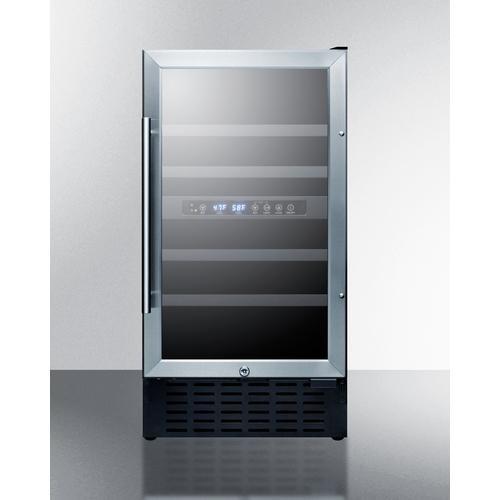 Summit Undercounter Wine Cellars 18 Inch Undercounter Dual-Zone Wine Cellar with 28 Bottle Capacity, Factory-Installed Lock, Automatic Defrost, LED Lighting, Digital Thermostat, Digital Display, CFC Free and 3.3 cu. ft. Capacity: Stainless Steel Ca: Black Cabinet, Right Hinge