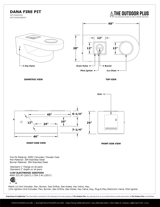 The Outdoor Plus Fire Pit The Outdoor Plus | Dana Fire Pit Powder Coated Finish | OPT-DANPC60