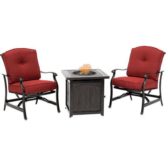 Hanover - Traditions 3 Piece Fire Pit Chat Set With 2 Deep Seating Rockers and 26-In. Square Fire Pit - Hanover - TRAD3PCFPSQ-RED