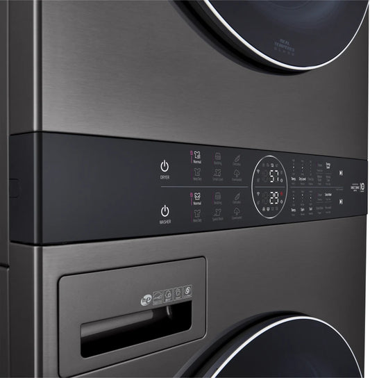 LG - 27 in. WashTower Laundry Center with 4.5 cu. ft. Front Load Washer & 7.4 cu. ft. Electric Dryer with Steam, Black Steel - WKEX200HBA