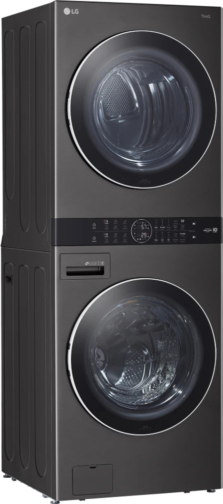 LG - 27 in. WashTower Laundry Center with 4.5 cu. ft. Front Load Washer and 7.4 cu. ft. Gas Dryer with Steam in Black Steel - WKGX201HBA