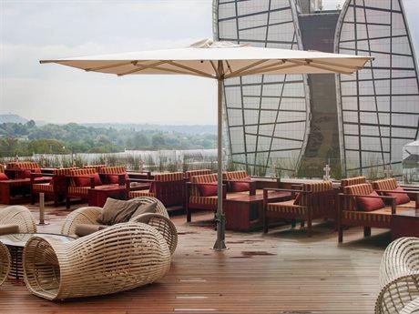 Woodline Table Umbrellas Heather Woodline Shade Solutions Storm Aluminum 9.8' Square Pulley Lift Umbrella