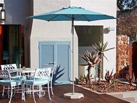 Woodline Table Umbrellas Mineral Blue Woodline Shade Solutions Mistral Aluminum 8.9' Hexagon Pulley Lift Umbrella