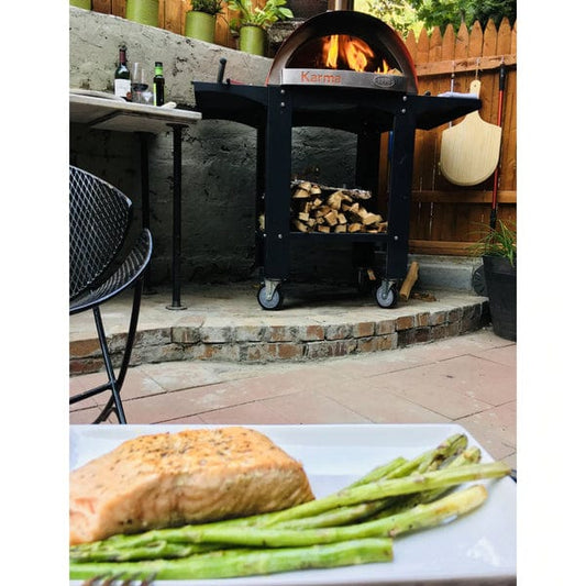 WPPO Outdoor Pizza Oven WPPO WKK-01S-WS-ORG Karma 25 Orange Stainless Steel Wood Fire Outdoor Pizza Oven with Mobile Stand