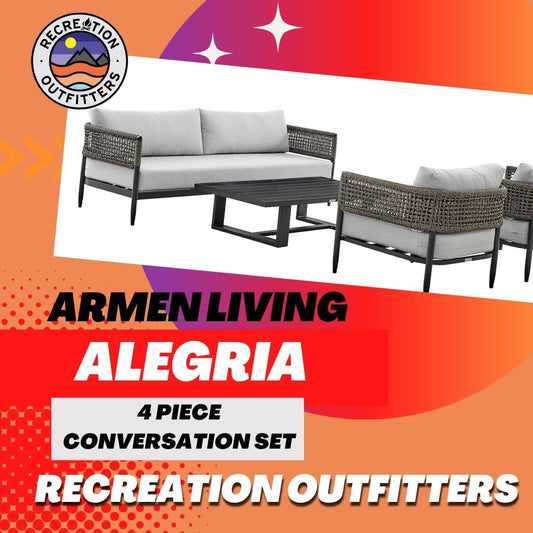 Armen Living | Alegria 4 Piece Outdoor Aluminum & Rope Conversation Set at Recreation Outfitters