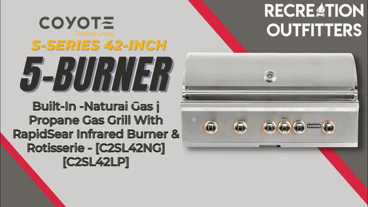 Coyote S-Series 42-Inch 5-Burner -Natural Gas | Propane Gas Grill With RapidSear Burner & Rotisserie - Available at Recreation Outfitters