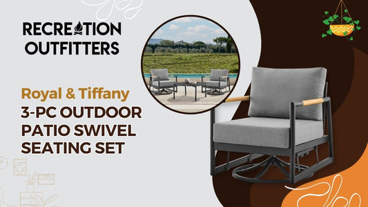 Armen Living - 3 Piece Outdoor Patio Swivel Seating | Aluminum With Teak Wood And Grey Cushions - Available at Recreation Outfitters