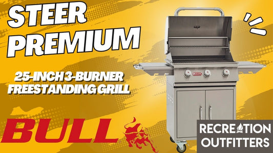 The Features of the Bull Steer Premium 3 Burner BBQ Grill - available at Recreation Outfitters