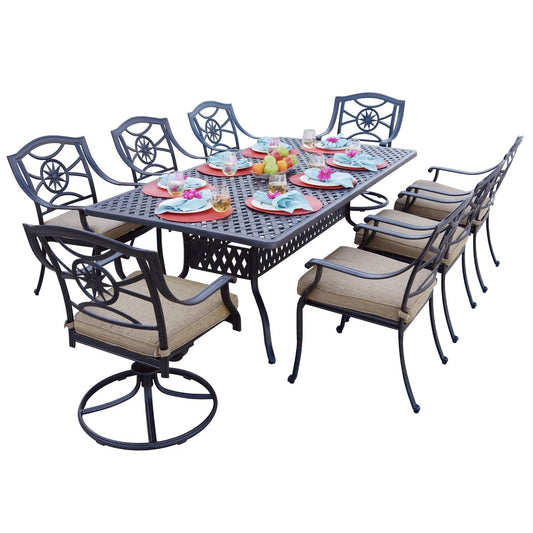 Darlee - Ten Star 9-Piece Patio Dining Set (with 2 Swivel Rockers) with Cushions and 42 x 84'' Rectangular Dining Table  - DL503-9PC-30RL
