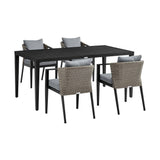 Armen Living - Aileen Outdoor Patio 5-Piece Dining Table Set in Aluminum and Wicker with Gray Cushions –  840254333345