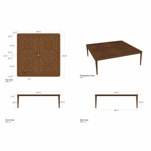 Westminster Teak - 8 ft Square Pyramid Teak Table Modular Table System - 15666