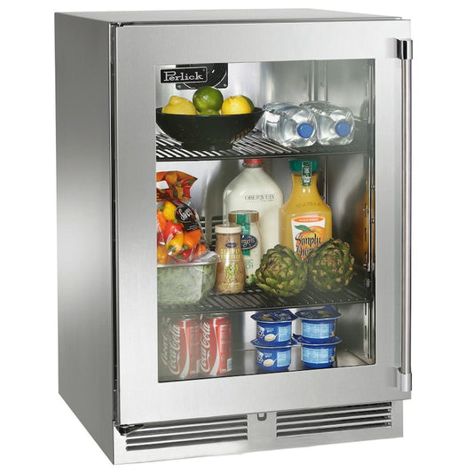 Perlick - Signature Series Shallow Depth 18" Depth Outdoor Refrigerator with stainless steel glass door, with lock - HH24RO