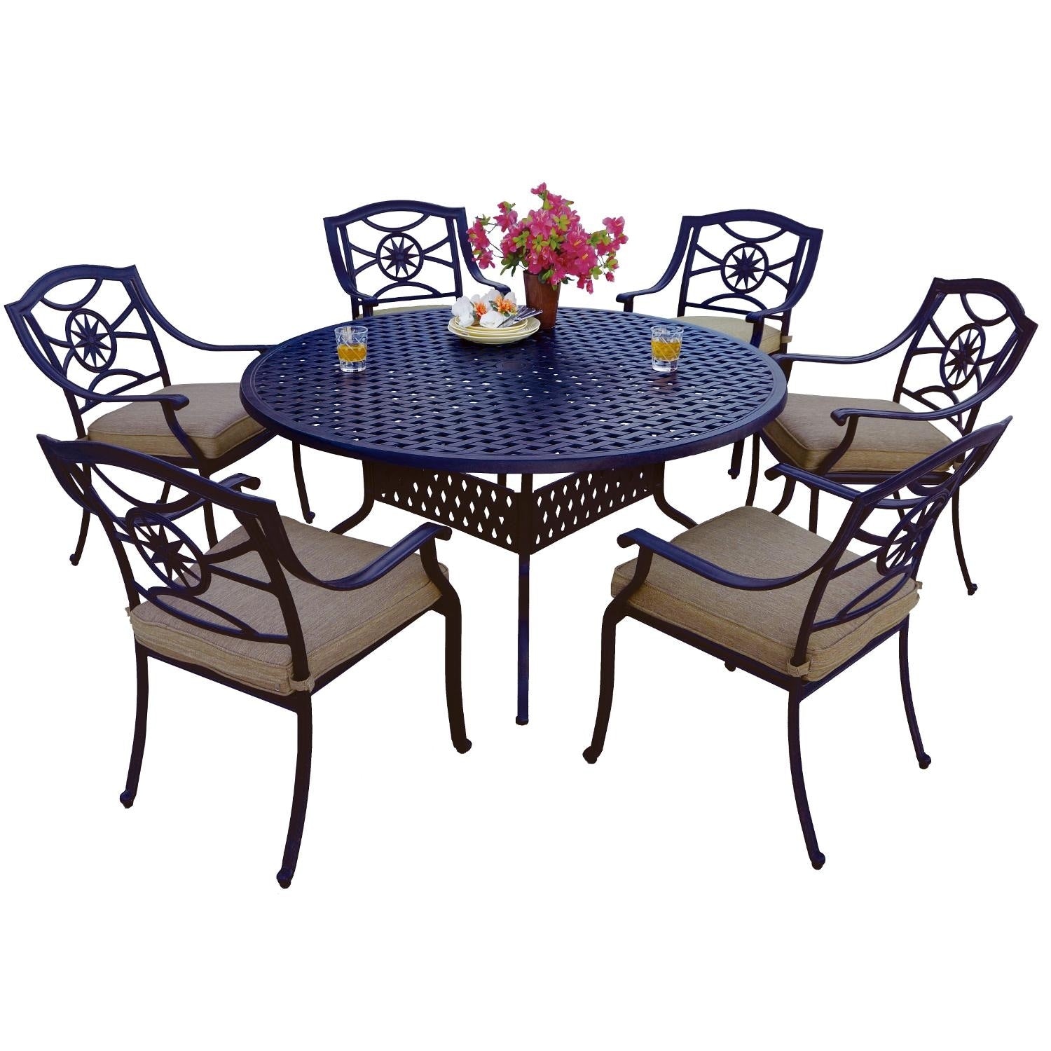 Darlee - Ten Star 7-Piece Patio Dining Set with Cushions and 60'' Round Dining Table  - DL503-7PC-30D