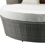 HomeRoots Outdoors  Beige Fabric And Gray Wicker Patio Canopy Daybed and Ottoman Set