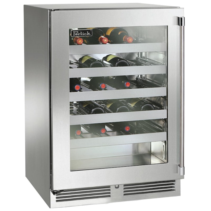 Perlick - Signature Series Shallow Depth 18" Depth Marine Grade Wine Reserve with stainless steel glass door, with lock - HH24WM