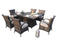 HomeRoots Outdoors - ELLE Gray 7-Piece Wicker Outdoor Dining Set With Gray Cushions Patio Fire Pits Table - 408287